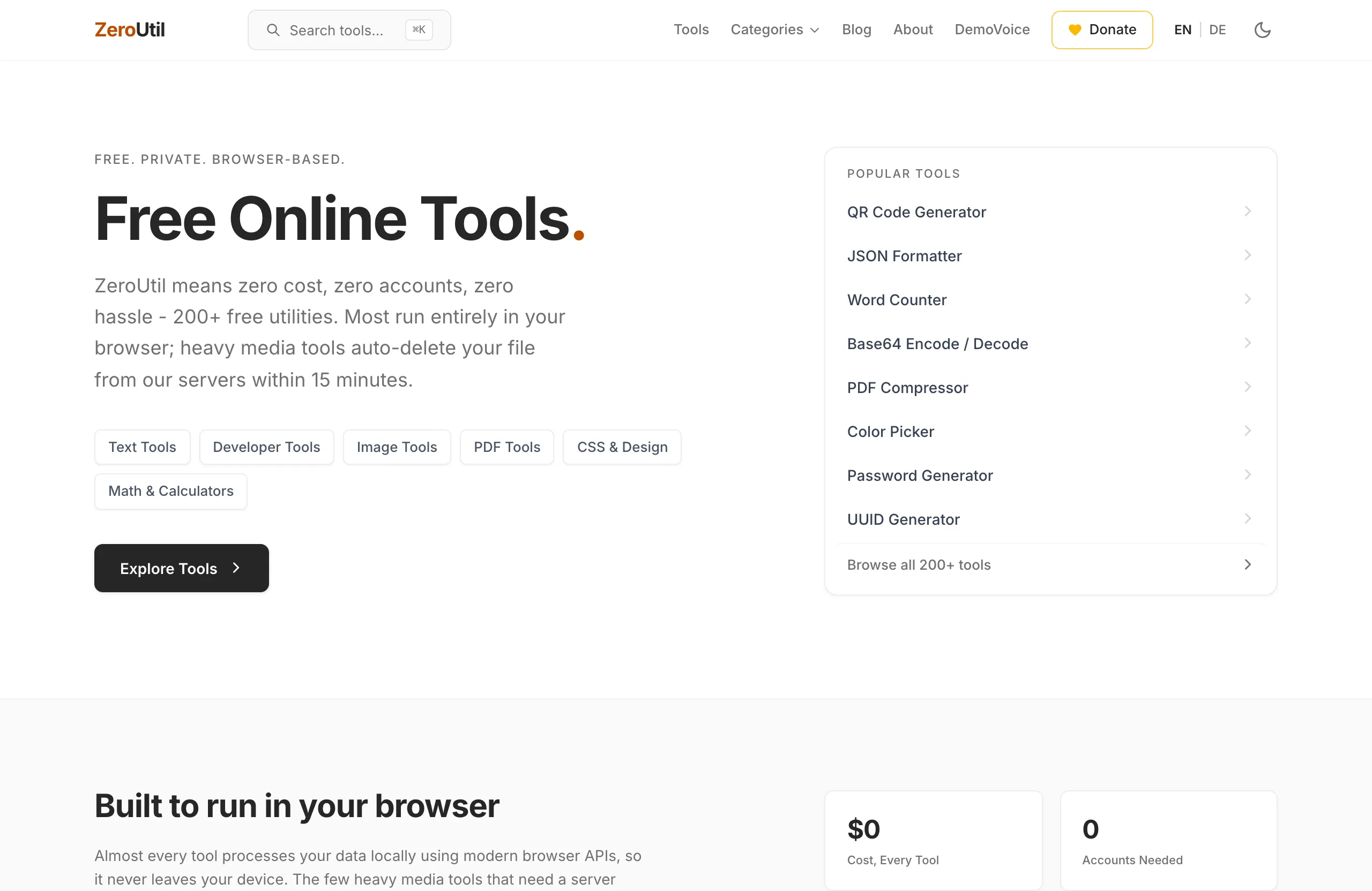 zeroutil - 200+ free browser-side tools