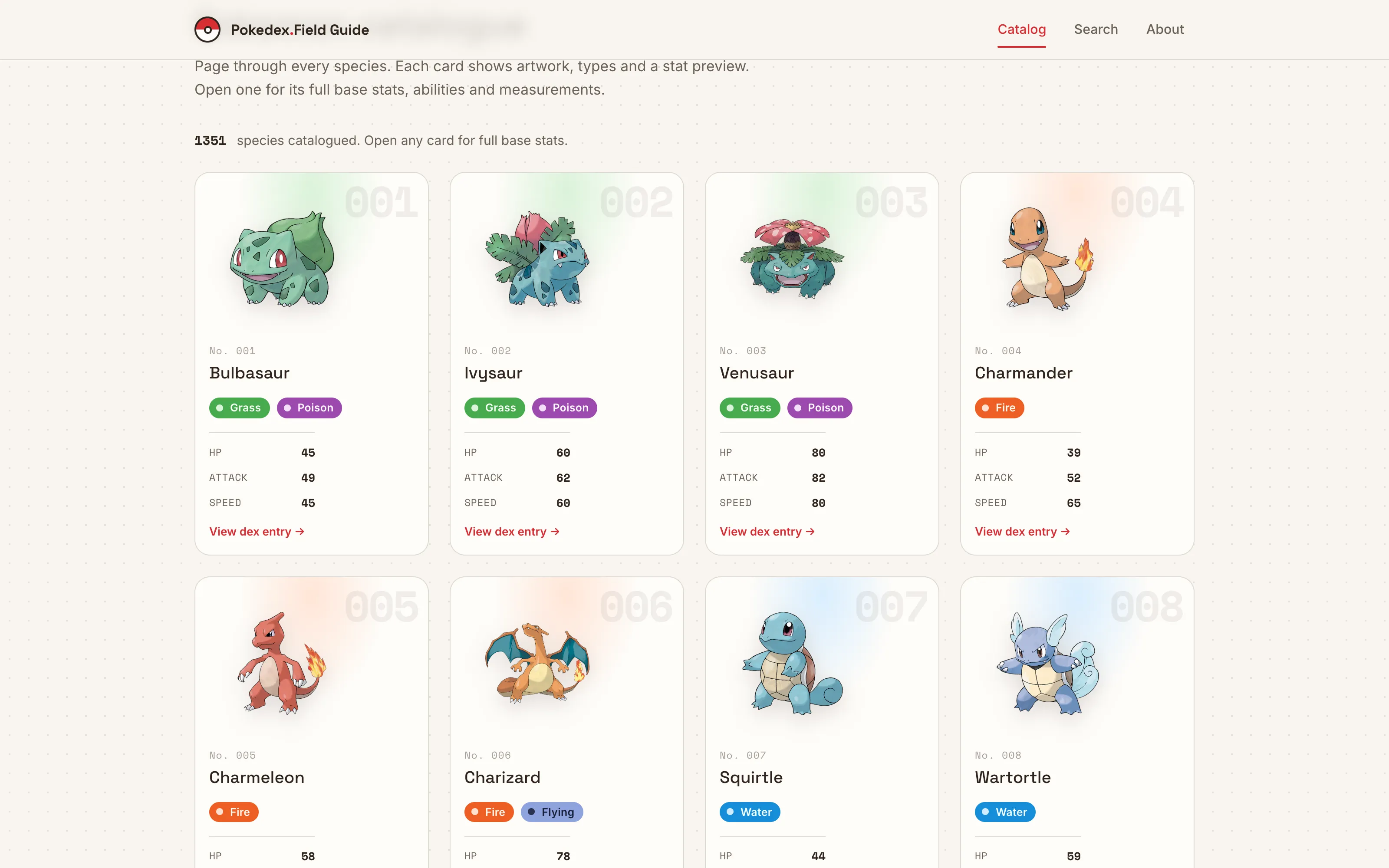 betelgeuse - a pokemon catalogue rebuilt as a pokedex field guide