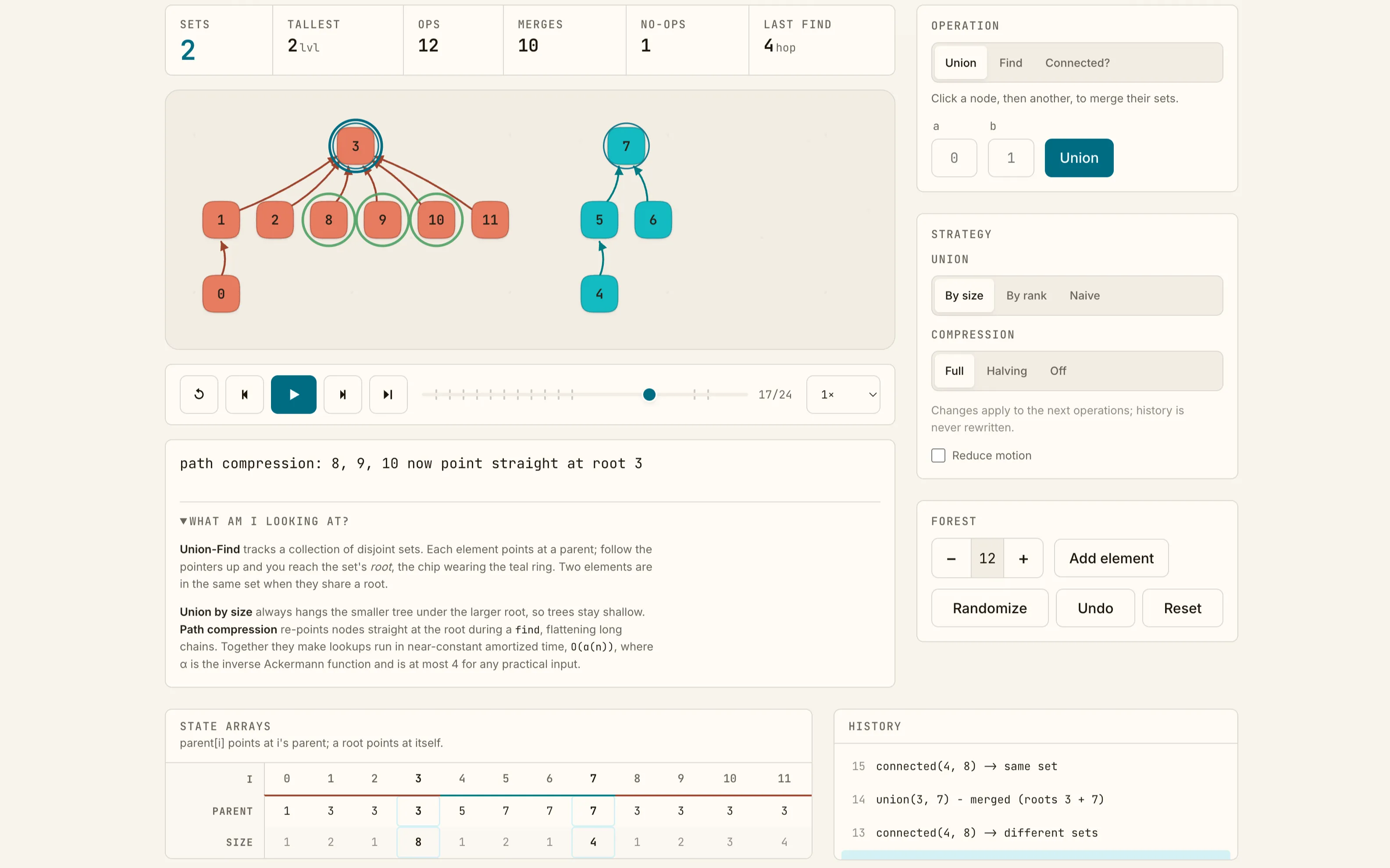 merak - an abandoned Union-Find skeleton rebuilt into an interactive algorithm visualizer